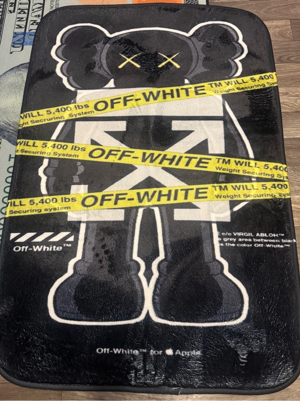 Off-White Black Mat with Yellow Tape and KAWS-Style Graphic Rug/Wall Decor
35x24
